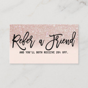 Glamourous Chic Rose Gold Glitter Pink Modern Referral Card