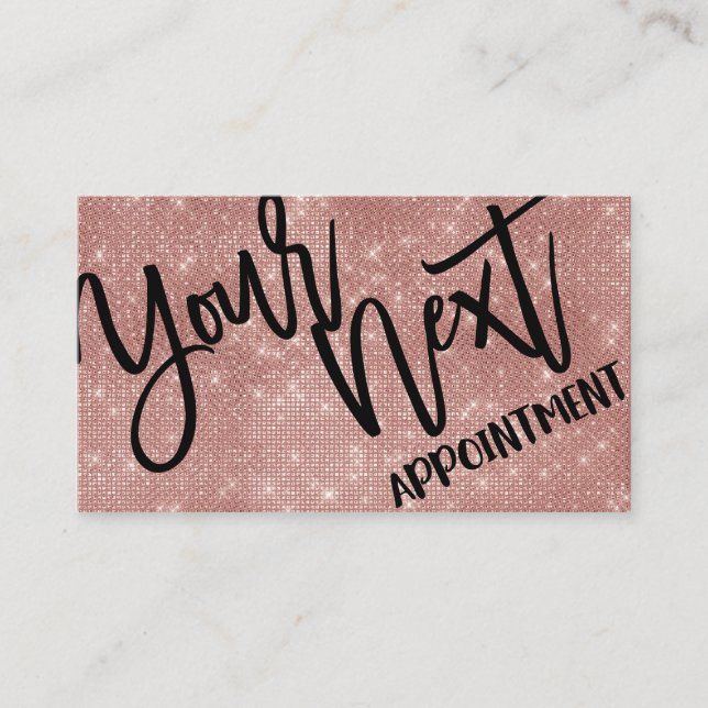 Glamourous Chic Rose Gold Glitter Sequins Modern Appointment Card (Front)