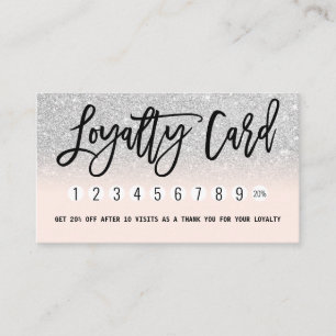 Glamourous Chic Silver Glitter Pink Modern Loyalty Card