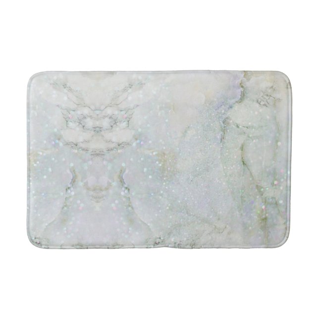 glamourous chic white grey silver glitter marble bath mat (Front)