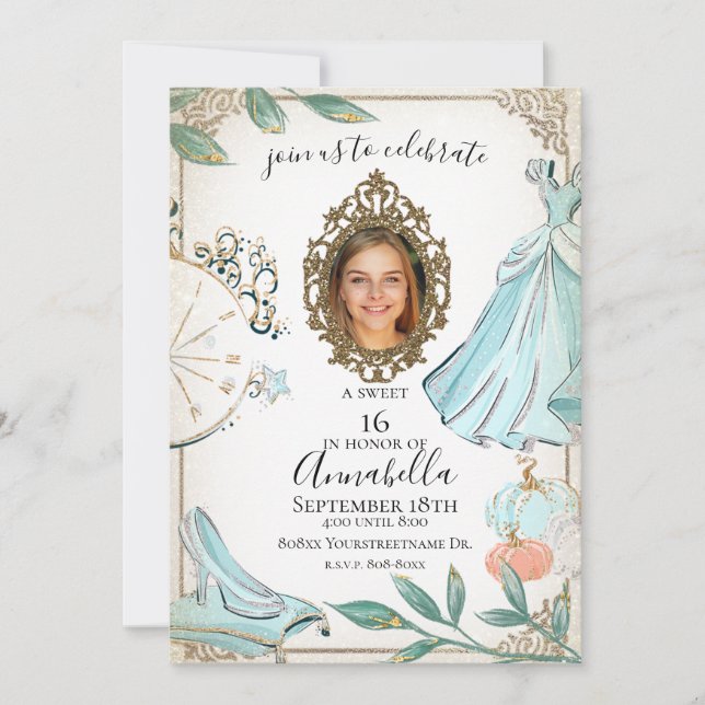 Glamourous Cinderella Fairy Tale Photo Invitation (Front)