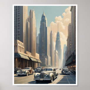Glamourous cityscape sleek skyscrapers poster