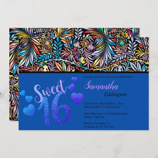 Glamourous Colours Sweet 16 Invitation (Front/Back)