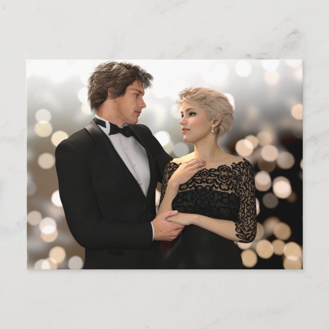 Glamourous Couple with Twinkling Bokeh Postcard (Front)