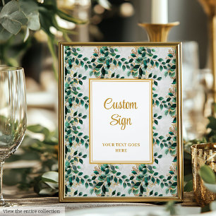 Glamourous Dark Green Gold Eucalyptus Wedding Sign