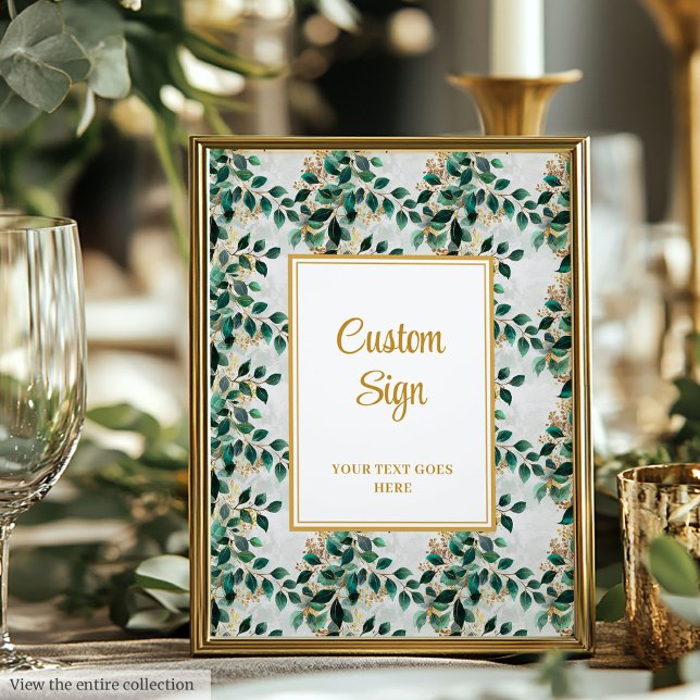 Glamourous Dark Green Gold Eucalyptus Wedding Sign (Glamorous Dark Green Gold Eucalyptus Wedding Sign)