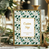 Glamourous Dark Green Gold Eucalyptus Wedding Sign