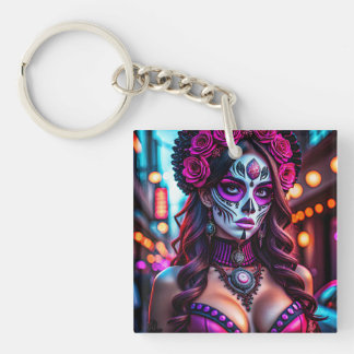 Glamourous Día de los Muertos Catrina portrait wit Key Ring