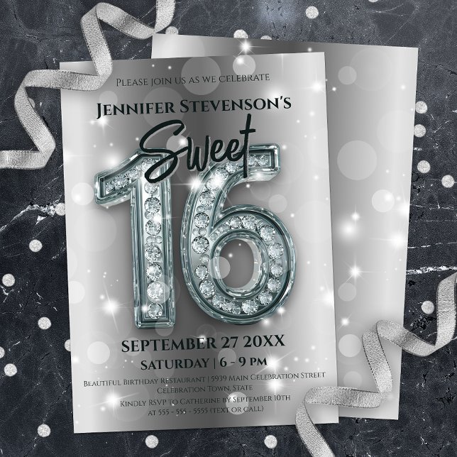 Glamourous Diamond Sweet 16 Birthday Celebration Invitation (Creator Uploaded)