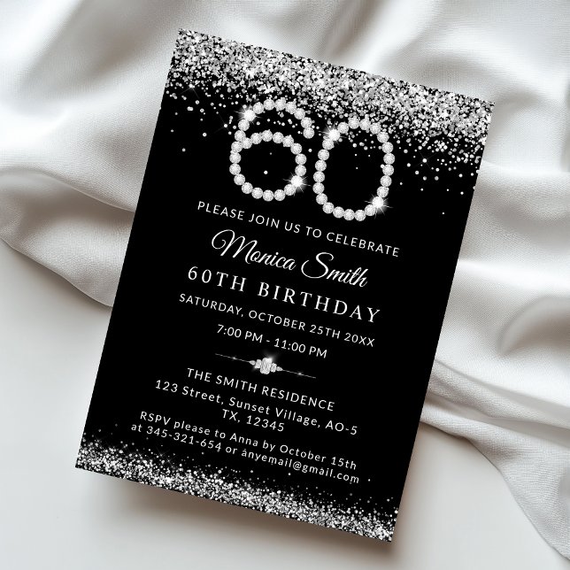 Glamourous Diamonds 60th Birthday Party Invitation (Diamond 60th Birthday party Invite)