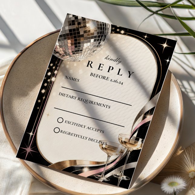Glamourous Disco Retro Wedding RSVP Card (Creator Uploaded)