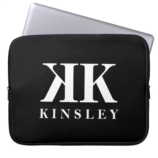Glamourous double monogram name initial design laptop sleeve (Front)