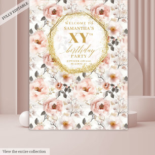 Glamourous Dusty Pink Floral Birthday Party Banner Tapestry