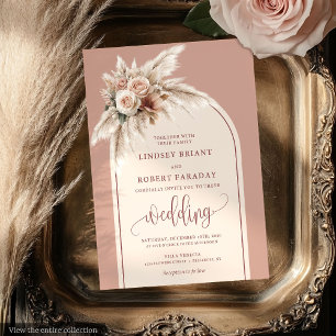 Glamourous Dusty Pink Pampas Arch Wedding Invites