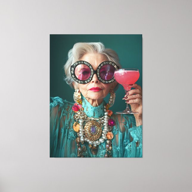 Glamourous Elderly Woman Bold Luxury Fashion Canvas Print (Front)