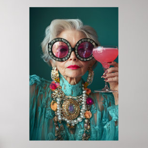 Glamourous Elderly Woman Bold Luxury Fashion Poster