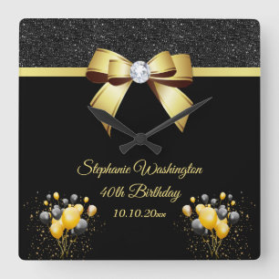 Glamourous Elegance Birthday Party Square Wall Clock