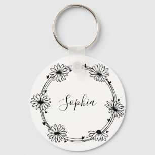 Glamourous elegant black and white name monogram key ring