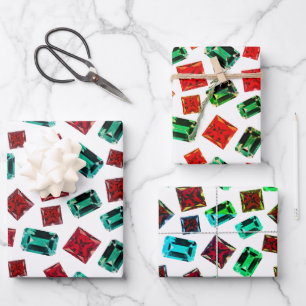 Glamourous Elegant Emerald Green Ruby Gems Pattern Wrapping Paper Sheet