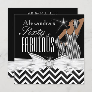 Glamourous Fabulous 60 Chevron Black White Birthda Invitation