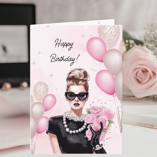 Glamourous Fashionista Chic Pink Happy Birthday Card (Creator Uploaded)
