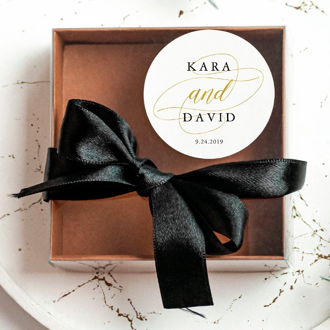 Glamourous Faux Gold Classic Wedding Classic Round Sticker (Creator Uploaded)