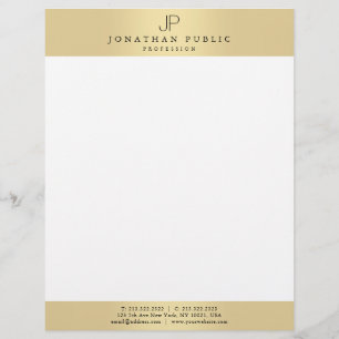 Glamourous Faux Gold Elegant Monogram Modern Plain Custom Letterhead