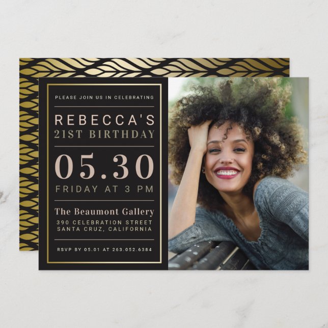 Glamourous Faux Gold Foil Photo Birthday Party Invitation (Front/Back)