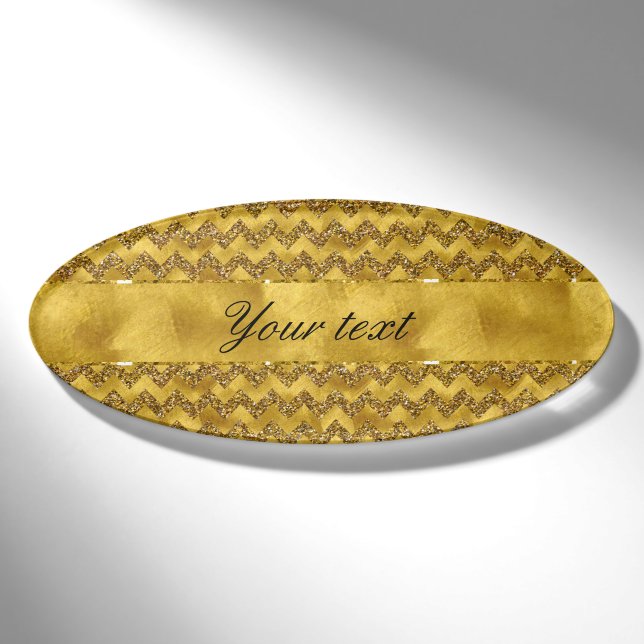 Glamourous Faux Gold Glitter Chevrons Name Tag (Front)