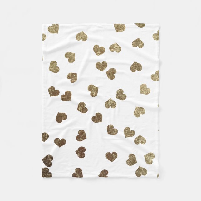 Glamourous Faux Gold Hearts Pattern Fleece Blanket (Front)