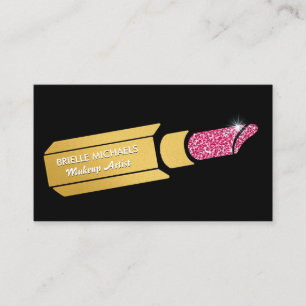 Glamourous Faux Gold Makeup Artist Pink Lipstick Business Card