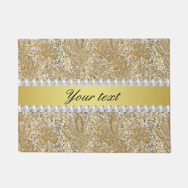 Glamourous Faux Gold Sequins and Diamonds Doormat (Front)