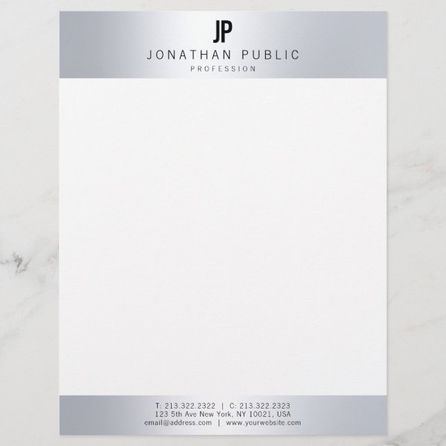 Glamourous Faux Silver Initial Professional Modern Custom Letterhead (Front)