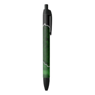 Glamourous Forest Green Marble Chic Silver Glitter Black Ink Pen