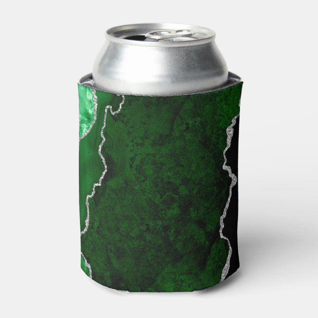 Glamourous Forest Green Marble Chic Silver Glitter Can Cooler (Can Front)