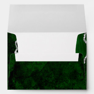 Glamourous Forest Green Marble Chic Silver Glitter Envelope