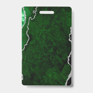 Glamourous Forest Green Marble Chic Silver Glitter ID Badge