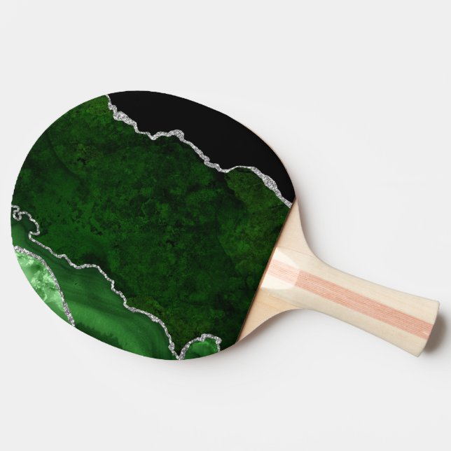 Glamourous Forest Green Marble Chic Silver Glitter Ping Pong Paddle (Side)