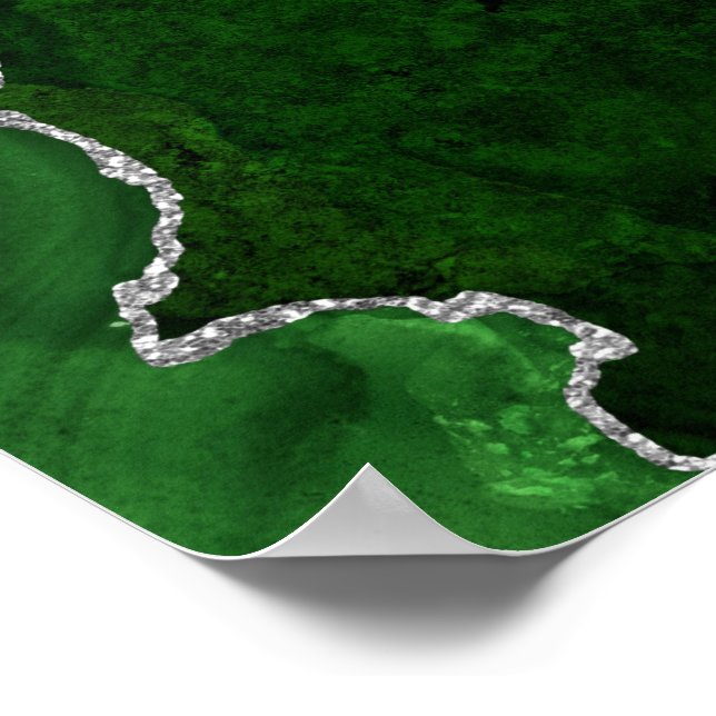 Glamourous Forest Green Marble Chic Silver Glitter Poster (Corner)