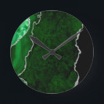 Glamourous Forest Green Marble Chic Silver Glitter Round Clock<br><div class="desc">Agates are stones that are chraacterised by having bands of various colours that are not very contrasted. This beautiful and elegant design in emerald or forest green in different shades with silver sparkles and glitters has a mineral aesthetic like agate.</div>