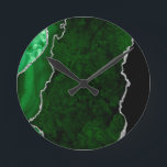 Glamourous Forest Green Marble Chic Silver Glitter Round Clock<br><div class="desc">Agates are stones that are chraacterised by having bands of various colours that are not very contrasted. This beautiful and elegant design in emerald or forest green in different shades with silver sparkles and glitters has a mineral aesthetic like agate.</div>