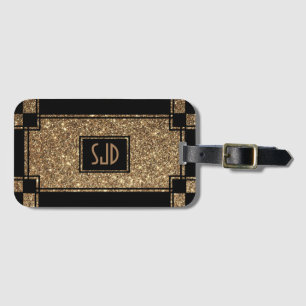 Glamourous Gatsby Gold Glitter Art Deco Chintz Luggage Tag