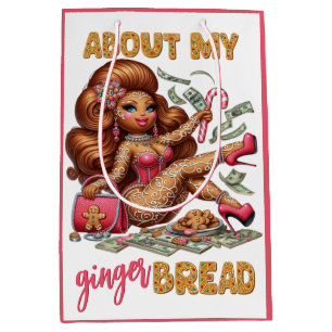 Glamourous Gingerbread Diva Pink Christmas Medium Gift Bag