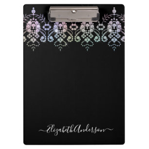 Glamourous Girly Diamond Sparkle Monogram Name Clipboard