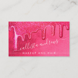 Glamourous Girly Neon Pink Thick Glitter Drips Business Card