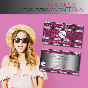 Glamourous Girly Pink Glitter Stars Logo Silver Business Card