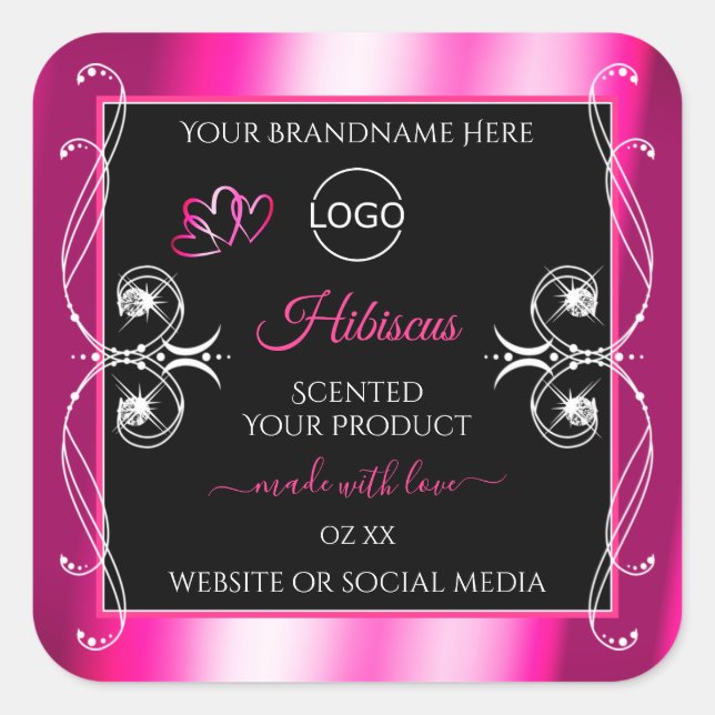 Glamourous Girly Pink Product Labels Black and Log (Front)