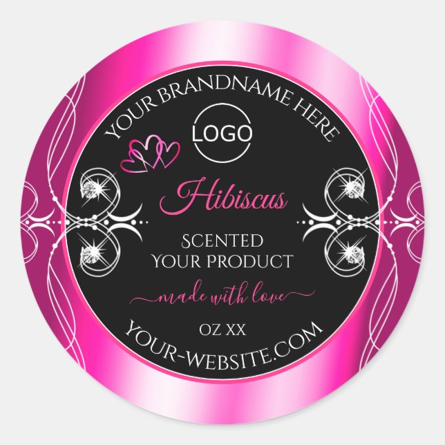 Glamourous Girly Pink Product Labels Black and Log (Front)