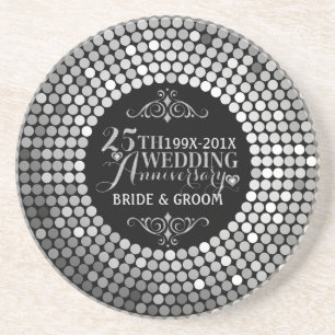 Glamourous Glitter 25th Wedding Anniversary 2 Coaster