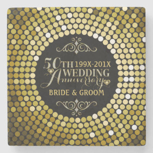 Glamourous Glitter 50th Wedding Anniversary 2 Stone Coaster